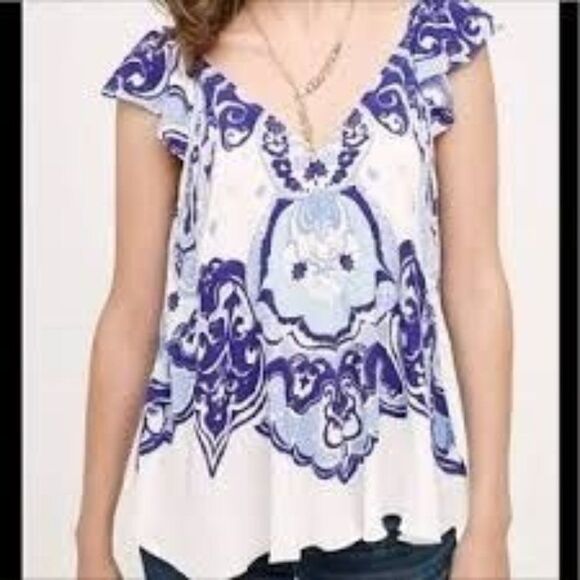 Anthropologie Maeve Blue White Clana Swing Blouse Top US 4 - Picture 1 of 6